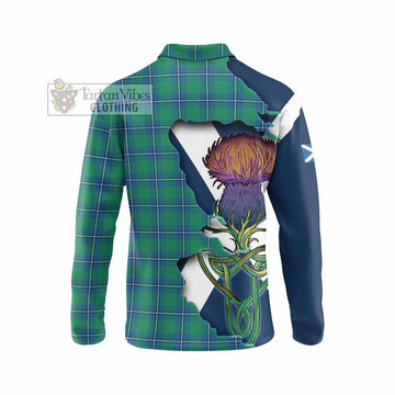 Irvine Tartan Family Crest Long Sleeve Polo Shirt Scottish Thistle Celtic Inspired - Tartan Vibes Clothing