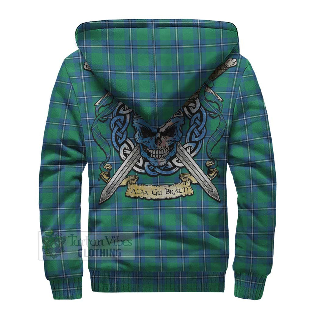 Tartan Vibes Clothing Irvine Tartan Sherpa Hoodie with Family Crest Celtic Skull Style