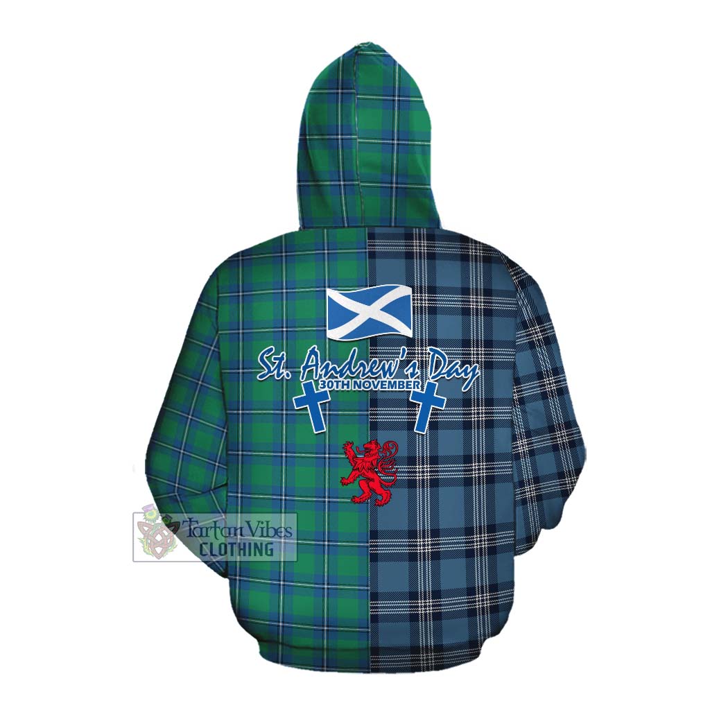 Tartan Vibes Clothing Irvine Tartan Cotton Hoodie Happy St. Andrew's Day Half Tartan Style