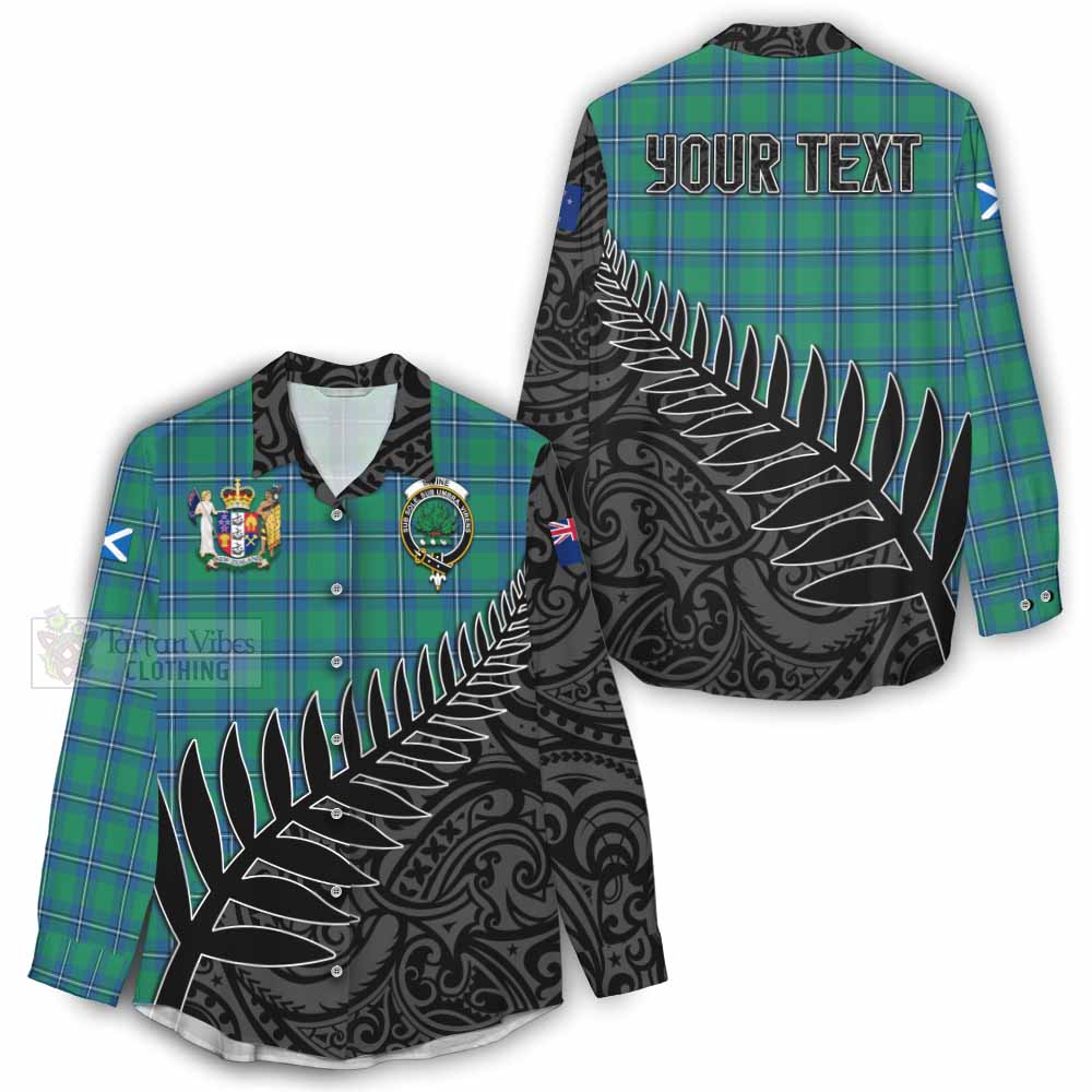 Tartan Vibes Clothing Irvine Crest Tartan Women's Casual Shirt with New Zealand Silver Fern Half Style