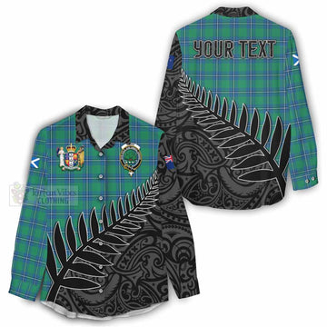 Irvine Crest Tartan Women's Casual Shirt with New Zealand Silver Fern Half Style