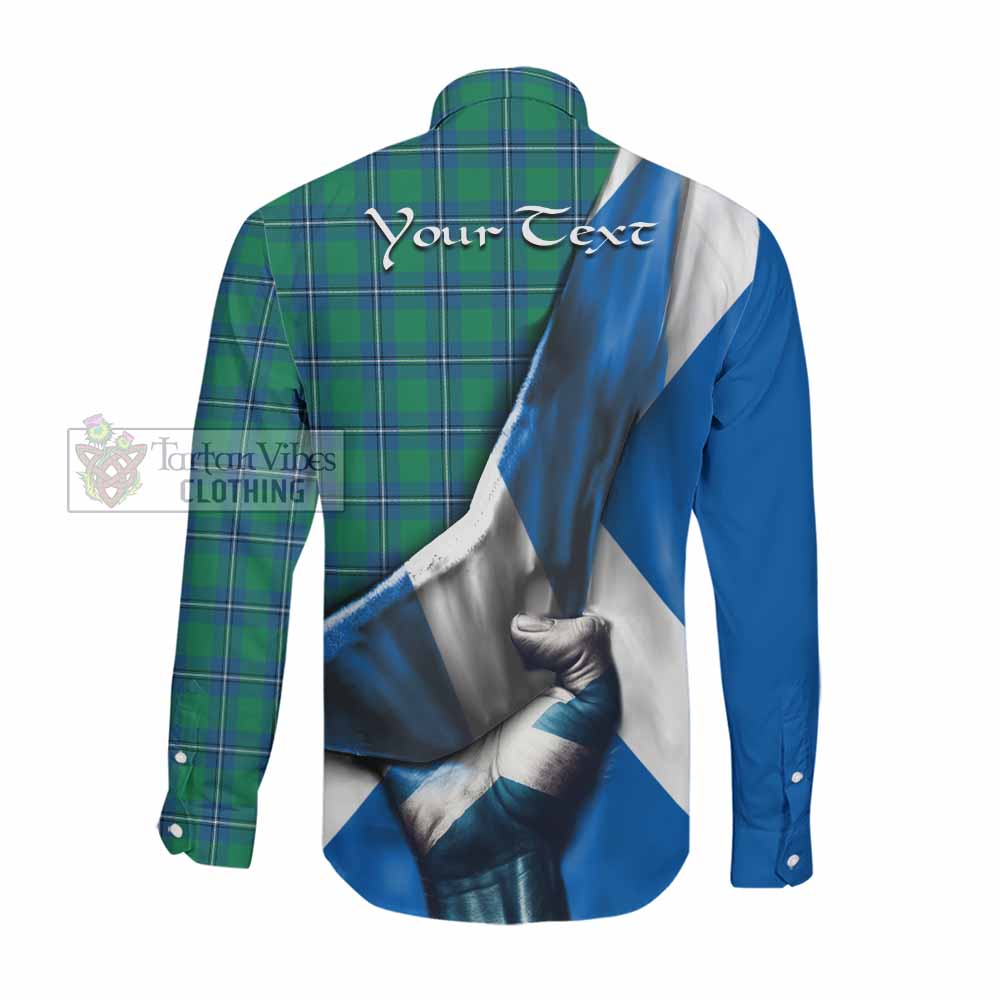 Tartan Vibes Clothing Irvine Tartan Long Sleeve Button Shirt with Family Crest Scotland Patriotic Style