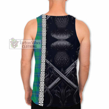 Irvine Tartan Men's Tank Top with Family Crest Cross Sword Thistle Celtic Vibes