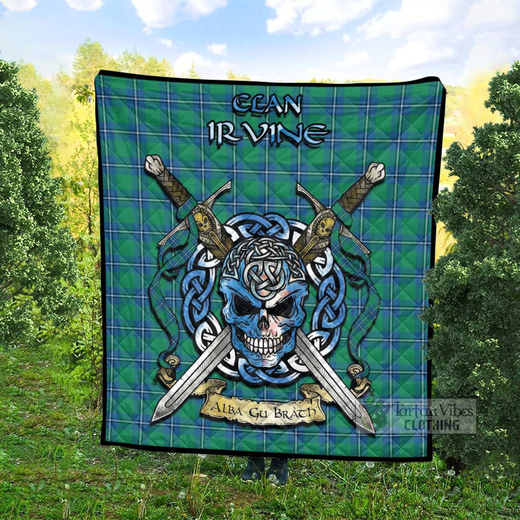 Tartan Vibes Clothing Irvine Tartan Quilt with Celtic Skull Alba Gu Brath Style