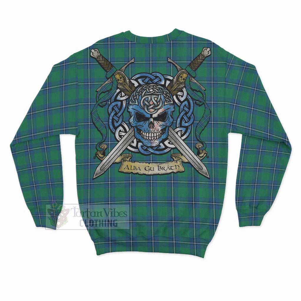 Tartan Vibes Clothing Irvine Tartan Sweatshirt with Family Crest Celtic Skull Style