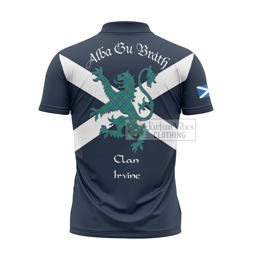 Tartan Vibes Clothing Irvine Tartan Lion Rampant Zipper Polo Shirt – Proudly Display Your Heritage with Alba Gu Brath and Clan Name