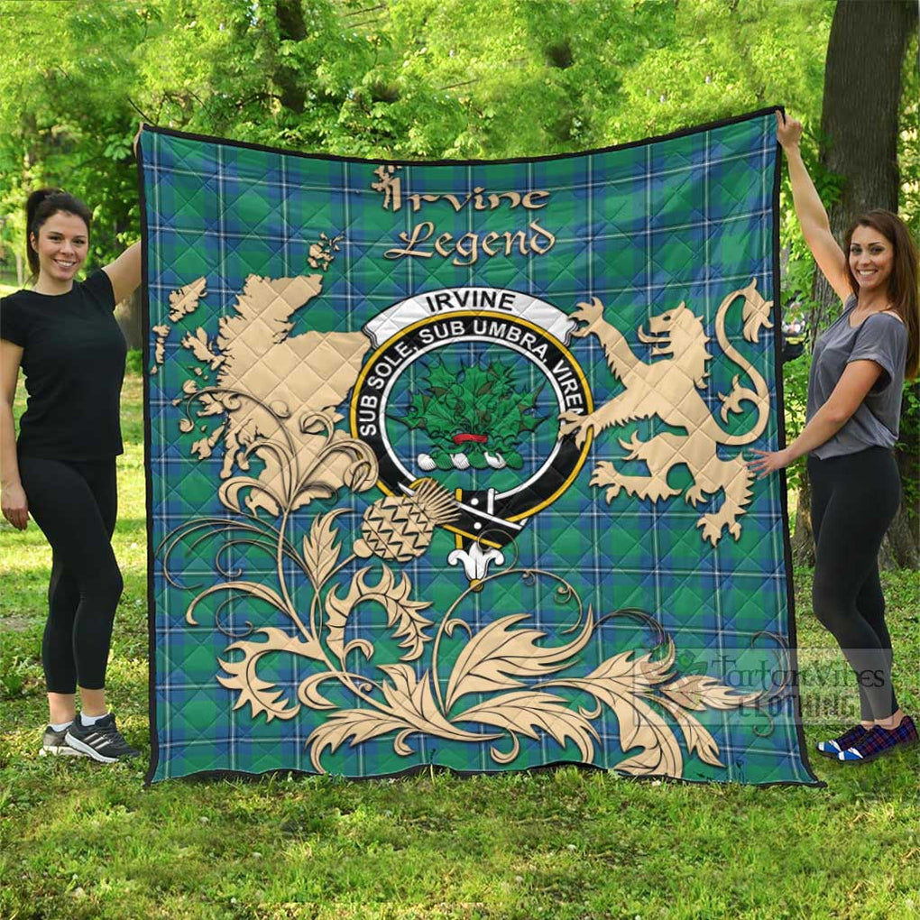 Tartan Vibes Clothing Irvine Tartan Quilt with Family Crest and Scottish Symbol Style