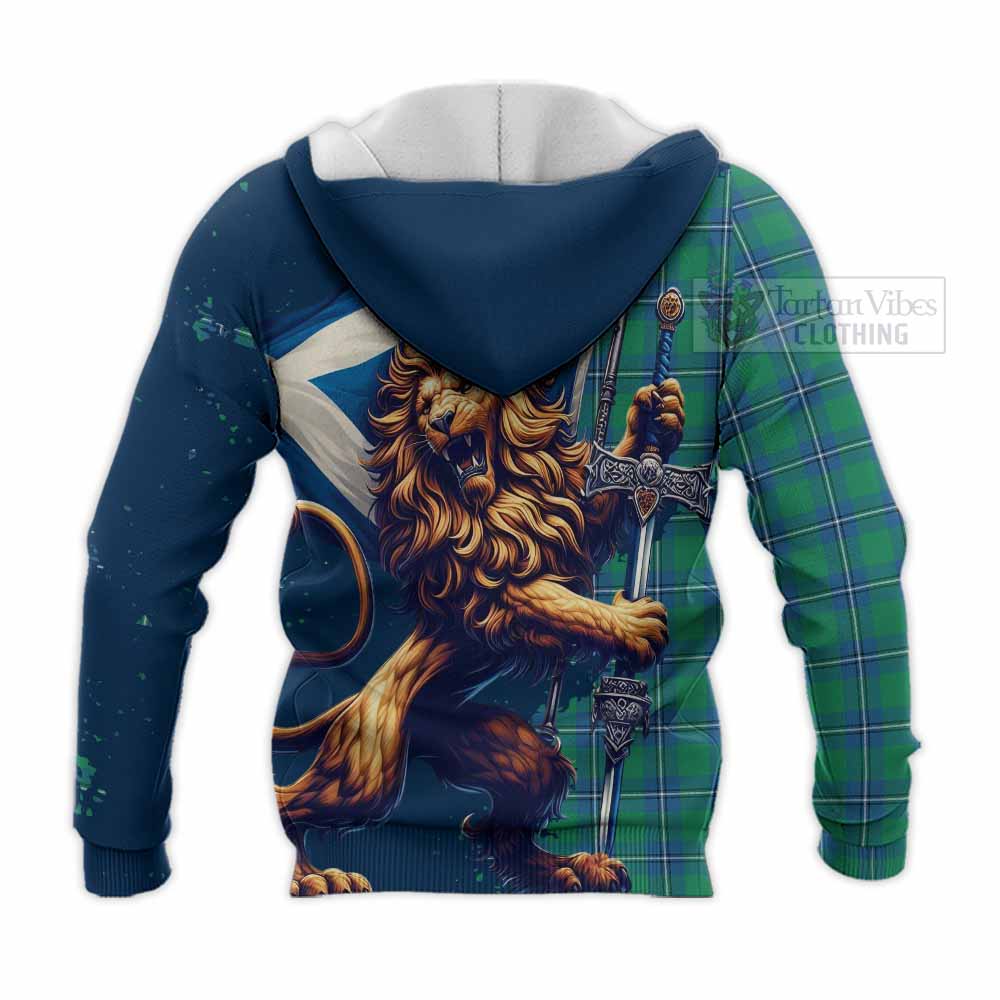 Tartan Vibes Clothing Irvine Tartan Family Crest Knitted Hoodie with Scottish Majestic Lion