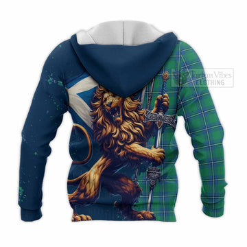 Irvine Tartan Family Crest Knitted Hoodie with Scottish Majestic Lion