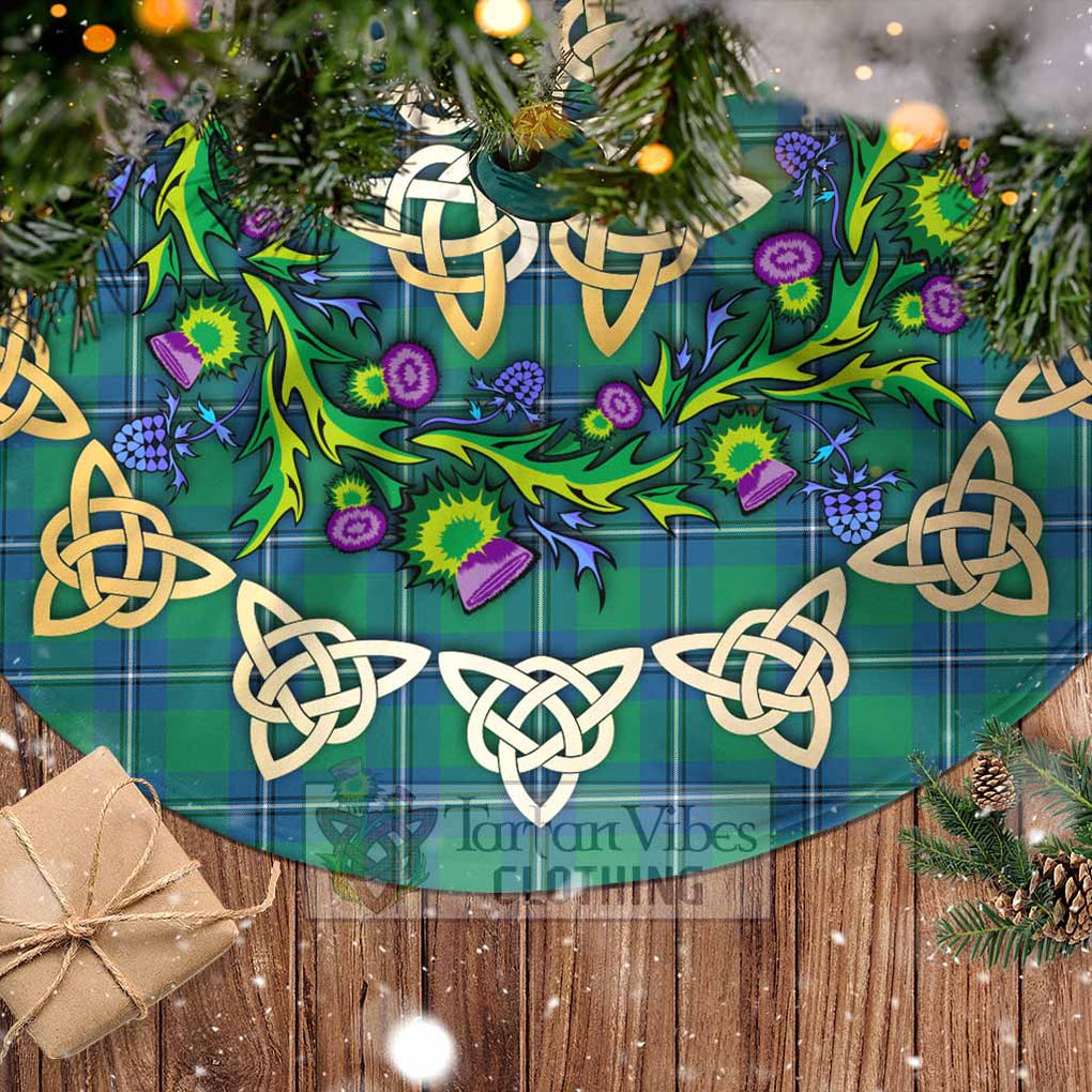 Tartan Vibes Clothing Irvine Tartan Christmas Tree Skirt with Thistle Celtic Knot Style