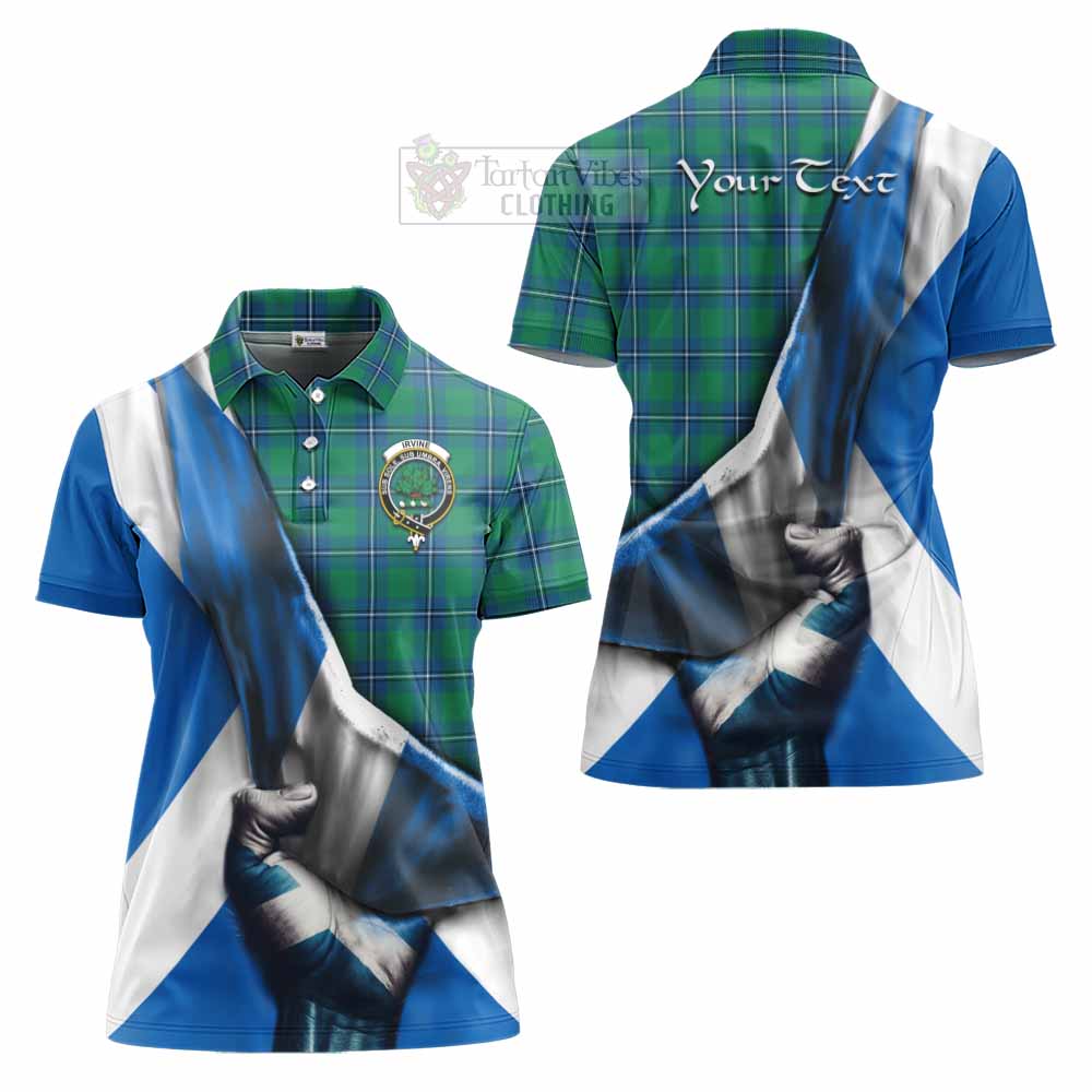 Tartan Vibes Clothing Irvine Tartan Women's Polo Shirt with Family Crest Scotland Patriotic Style