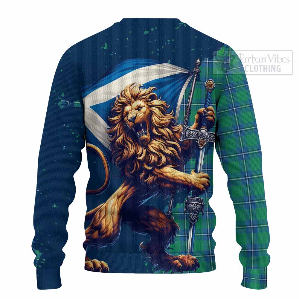 Tartan Vibes Clothing Irvine Tartan Family Crest Knitted Sweater with Scottish Majestic Lion