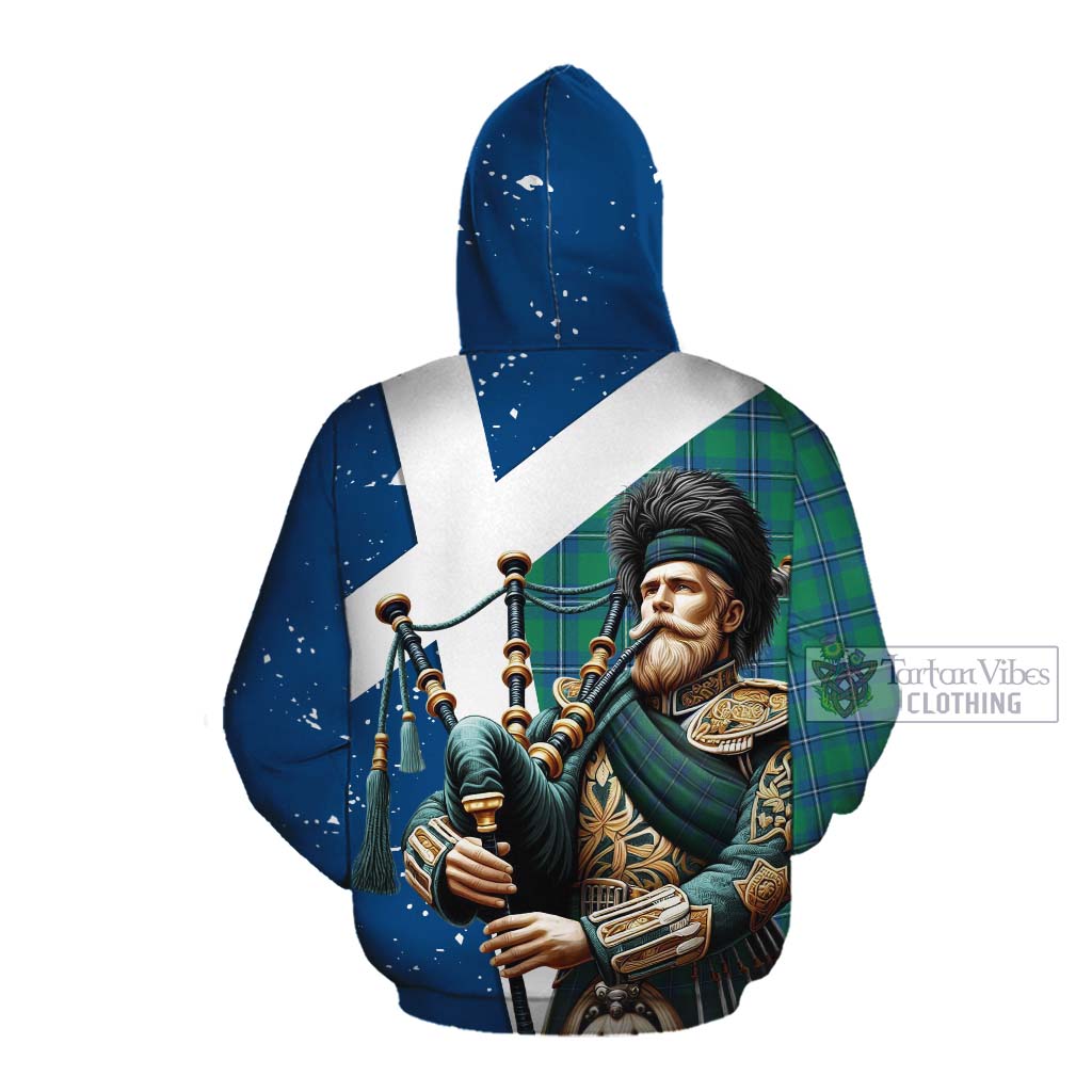 Tartan Vibes Clothing Irvine Tartan Cotton Hoodie with Family Crest Scottish Bagpiper Vibes