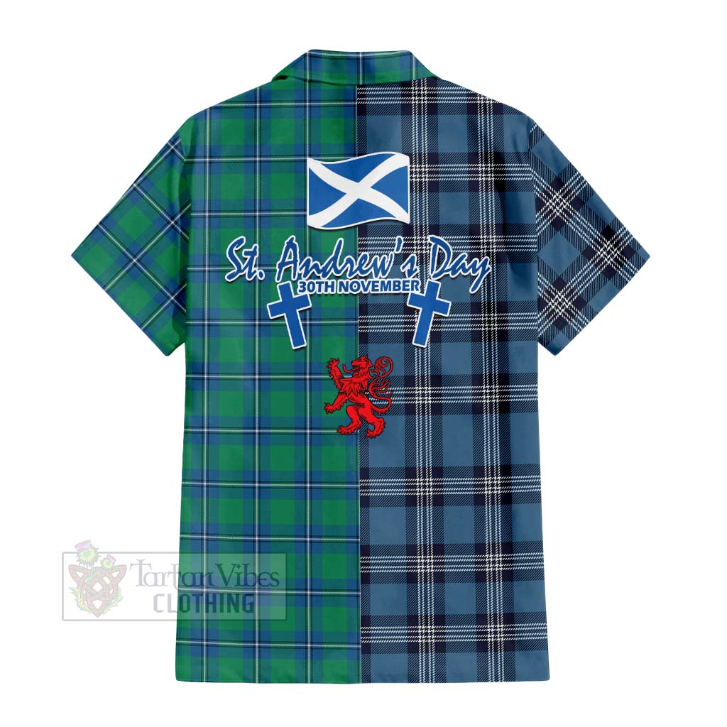 Tartan Vibes Clothing Irvine Tartan Short Sleeve Button Shirt Happy St. Andrew's Day Half Tartan Style