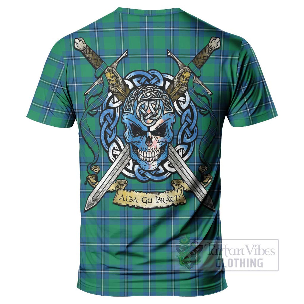 Tartan Vibes Clothing Irvine Tartan T-Shirt with Family Crest Celtic Skull Style