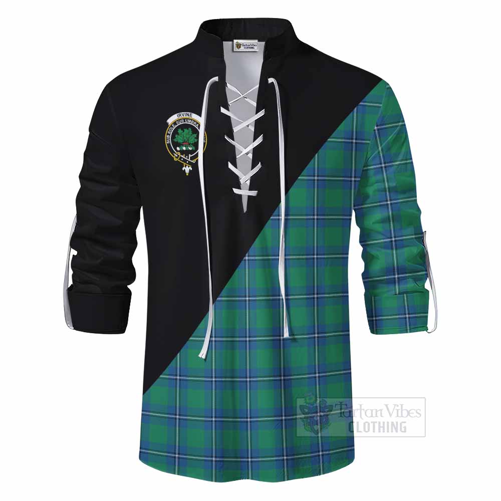 Tartan Vibes Clothing Irvine Tartan Ghillie Kilt Shirt with Family Crest and Military Logo Style