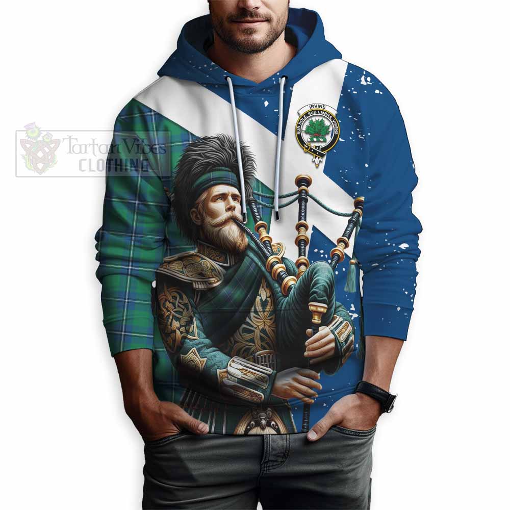 Tartan Vibes Clothing Irvine Tartan Hoodie with Family Crest Scottish Bagpiper Vibes