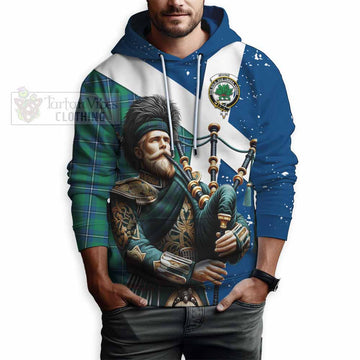 Irvine Tartan Hoodie with Family Crest Scottish Bagpiper Vibes