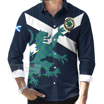 Irvine Tartan Lion Rampant Long Sleeve Button Shirt  Proudly Display Your Heritage with Alba Gu Brath and Clan Name