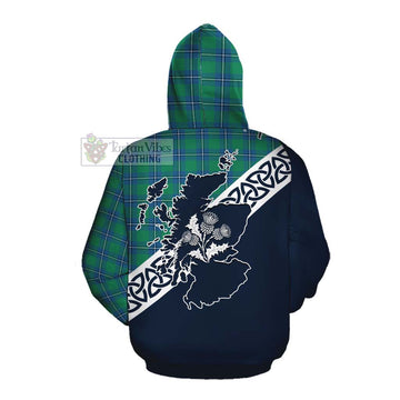 Irvine Tartan Cotton Hoodie Featuring Thistle and Scotland Map