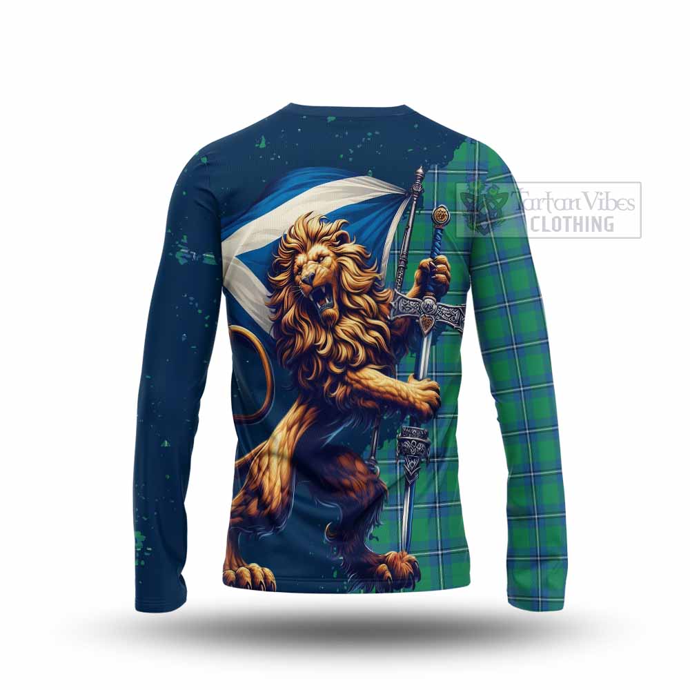 Tartan Vibes Clothing Irvine Tartan Family Crest Long Sleeve T-Shirt with Scottish Majestic Lion