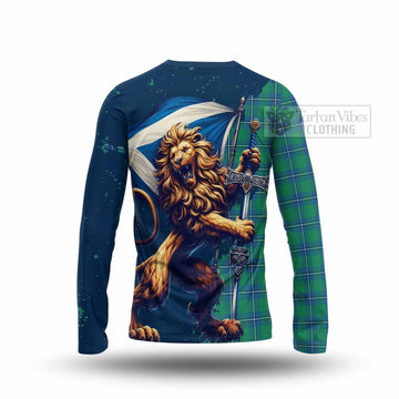 Irvine Tartan Family Crest Long Sleeve T-Shirt with Scottish Majestic Lion