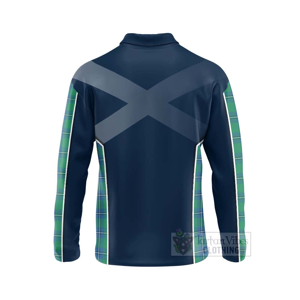 Tartan Vibes Clothing Irvine Tartan Long Sleeve Polo Shirt with Family Crest and Scottish Thistle Vibes Sport Style