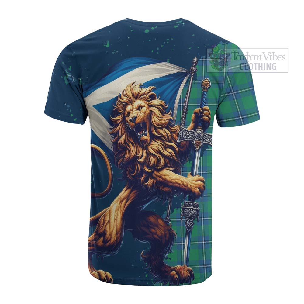 Tartan Vibes Clothing Irvine Tartan Family Crest Cotton T-shirt with Scottish Majestic Lion