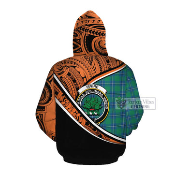 Irvine Crest Tartan Cotton Hoodie with Polynesian Vibes Style - Orange Version