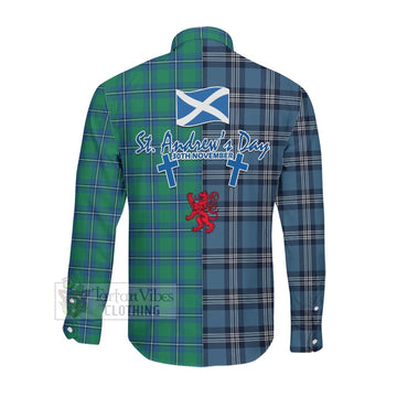 Irvine Tartan Long Sleeve Button Shirt Happy St. Andrew's Day Half Tartan Style