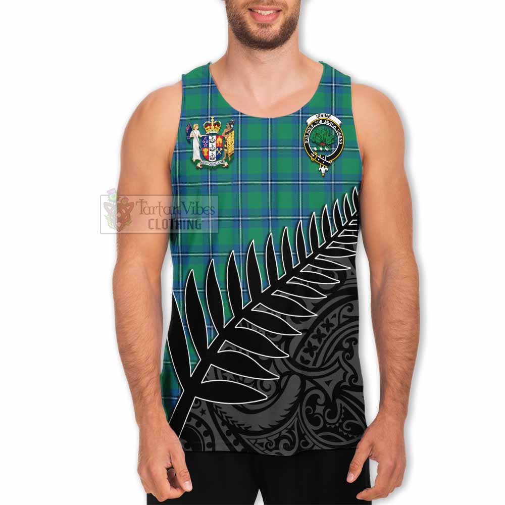 Tartan Vibes Clothing Irvine Crest Tartan Men's Tank Top with New Zealand Silver Fern Half Style