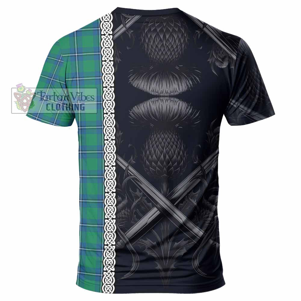 Tartan Vibes Clothing Irvine Tartan T-Shirt with Family Crest Cross Sword Thistle Celtic Vibes