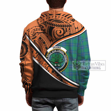 Irvine Crest Tartan Hoodie with Polynesian Vibes Style - Orange Version