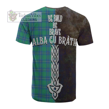 Irvine Tartan Family Crest Cotton T-shirt Alba Gu Brath Be Brave Lion Ancient Style - Tartan Vibes Clothing