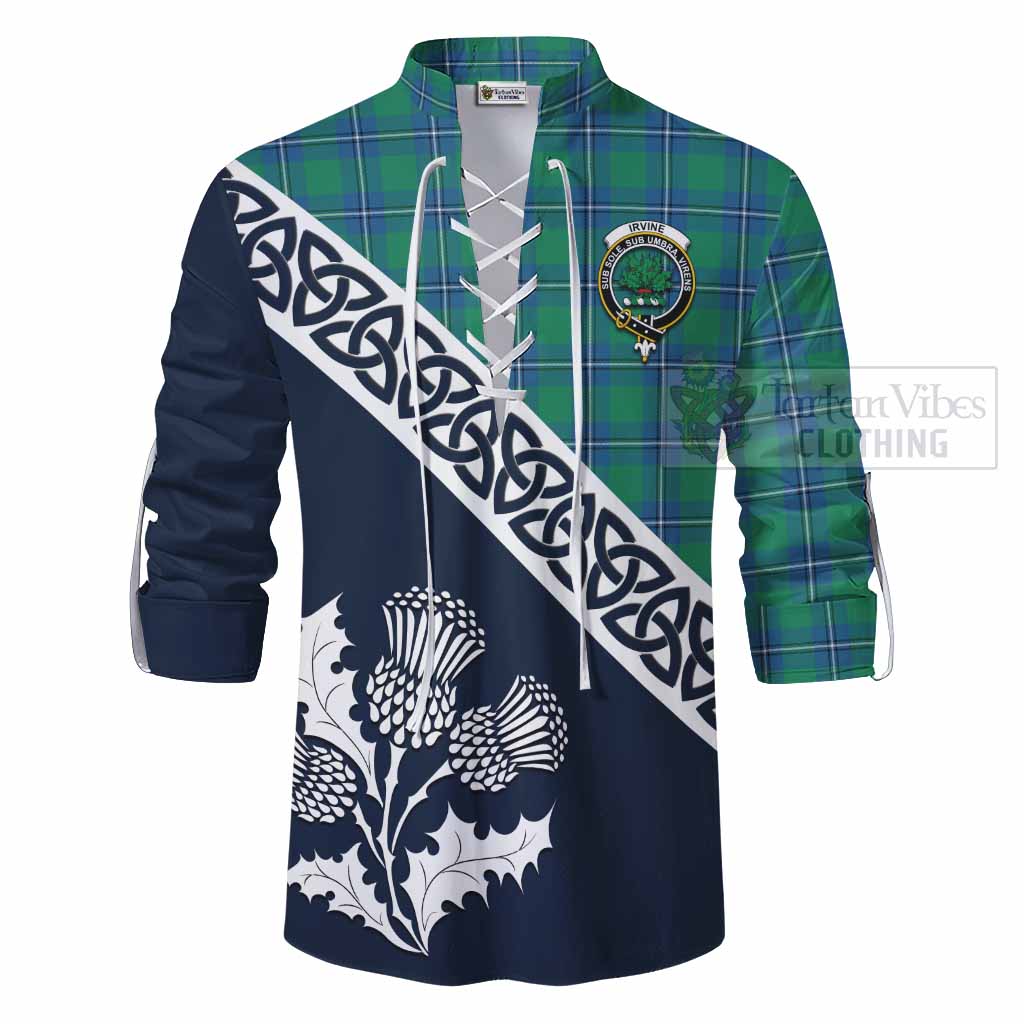Irvine Tartan Ghillie Kilt Shirt Featuring Thistle and Scotland Map - Tartan Vibes Clothing