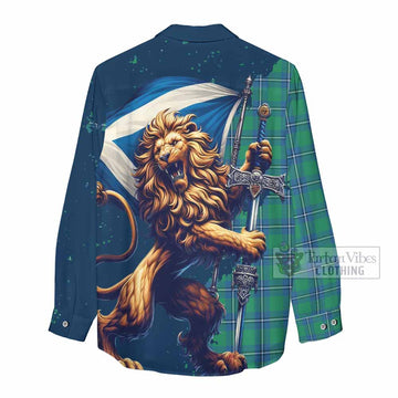 Irvine Tartan Family Crest Women's Casual Shirt with Scottish Majestic Lion