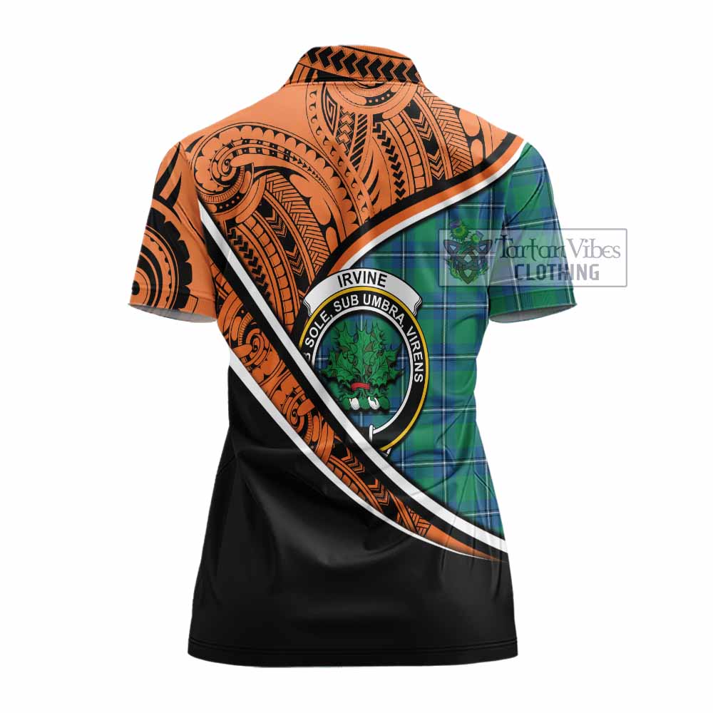 Tartan Vibes Clothing Irvine Crest Tartan Women's Polo Shirt with Maori Tattoo Style - Orange Version