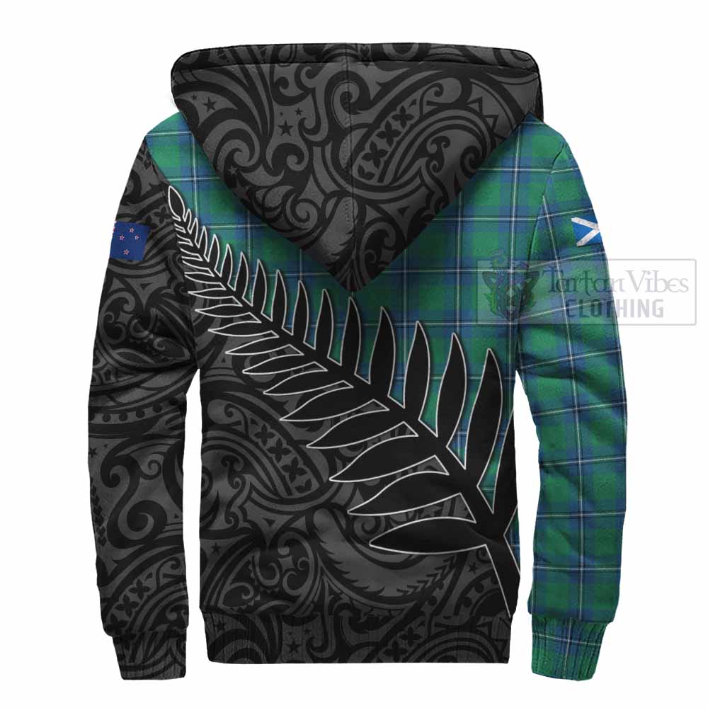 Tartan Vibes Clothing Irvine Crest Tartan Sherpa Hoodie with New Zealand Silver Fern Half Style