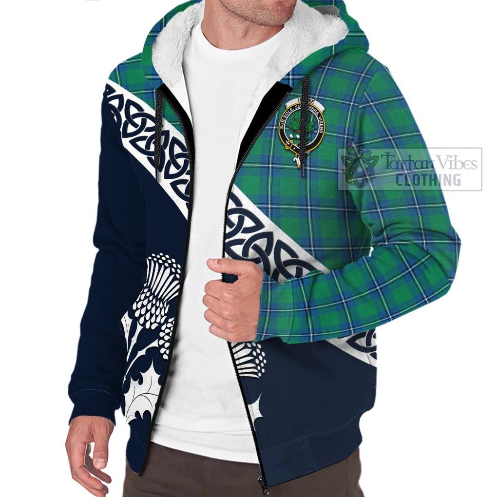 Tartan Vibes Clothing Irvine Tartan Sherpa Hoodie Featuring Thistle and Scotland Map