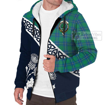 Irvine Tartan Sherpa Hoodie Featuring Thistle and Scotland Map