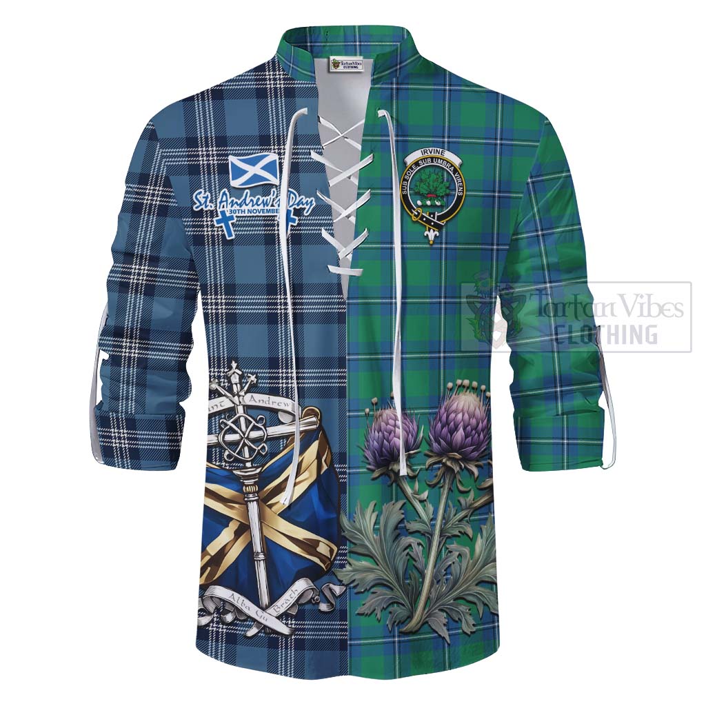 Tartan Vibes Clothing Irvine Tartan Ghillie Kilt Shirt Happy St. Andrew's Day Half Tartan Style