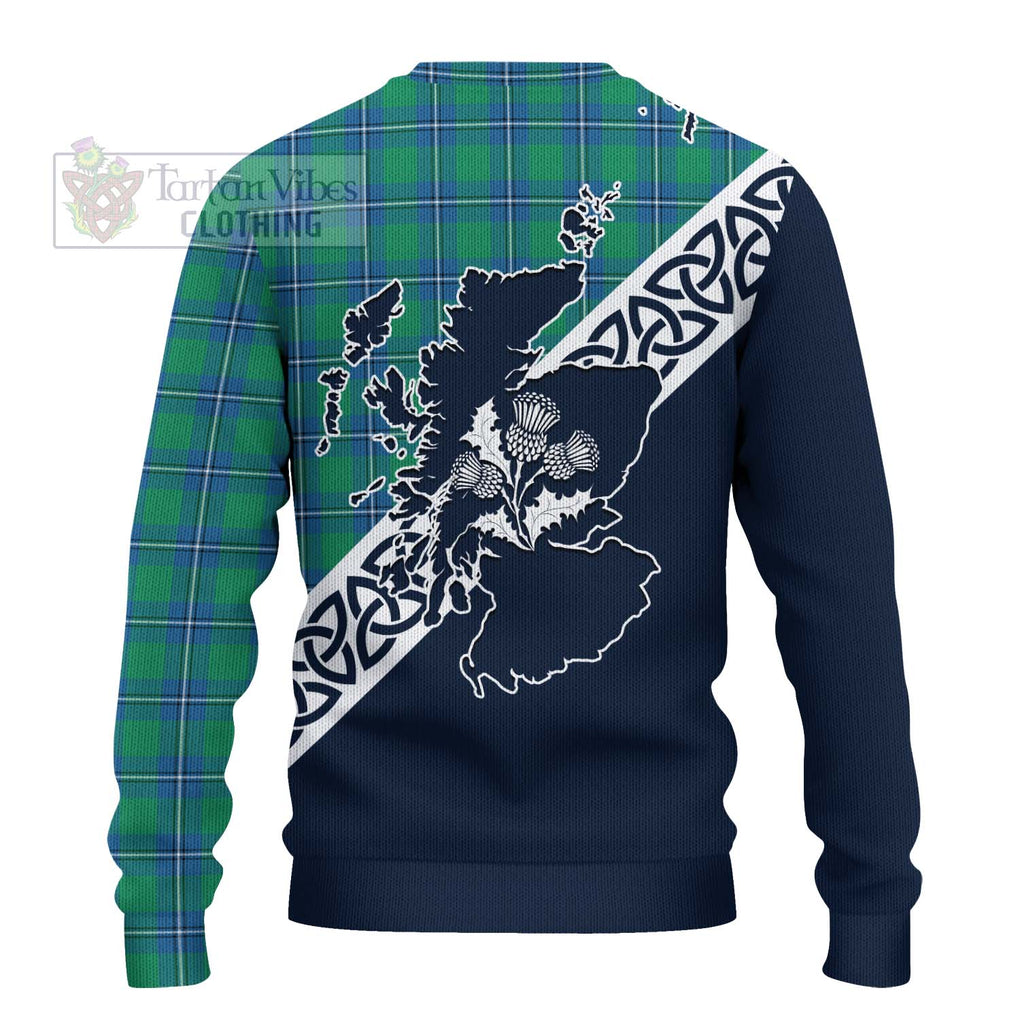 Tartan Vibes Clothing Irvine Tartan Knitted Sweater Featuring Thistle and Scotland Map