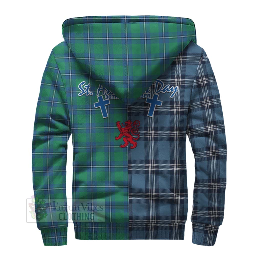 Tartan Vibes Clothing Irvine Tartan Sherpa Hoodie Happy St. Andrew's Day Half Tartan Style