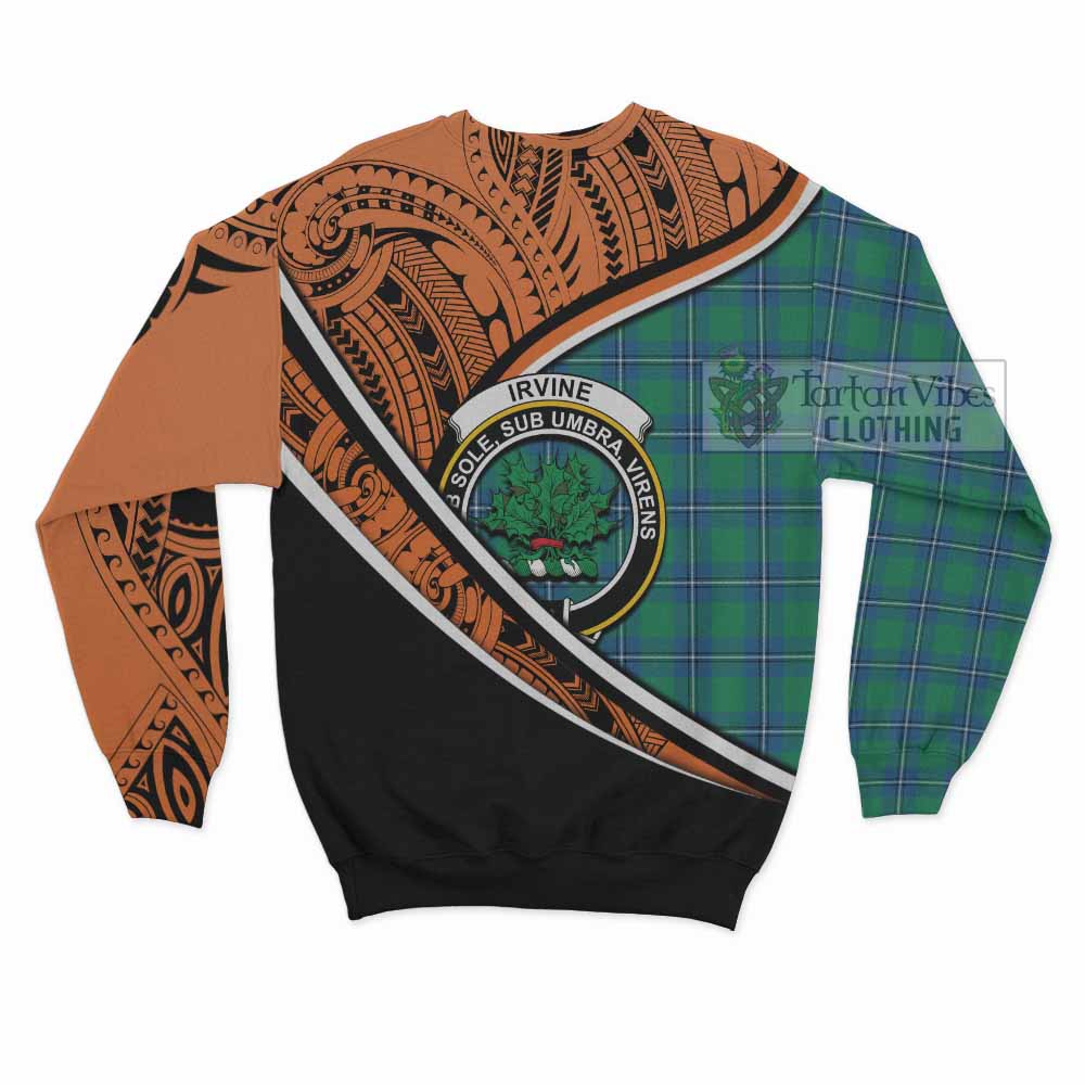 Tartan Vibes Clothing Irvine Crest Tartan Sweatshirt with Maori Tattoo Style - Orange Version