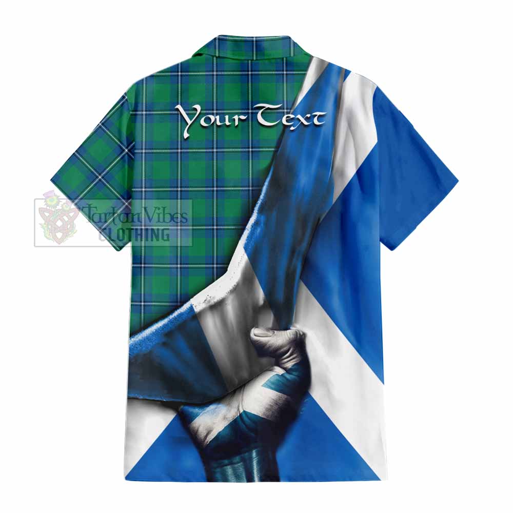 Tartan Vibes Clothing Irvine Tartan Short Sleeve Button Shirt with Family Crest Scotland Patriotic Style