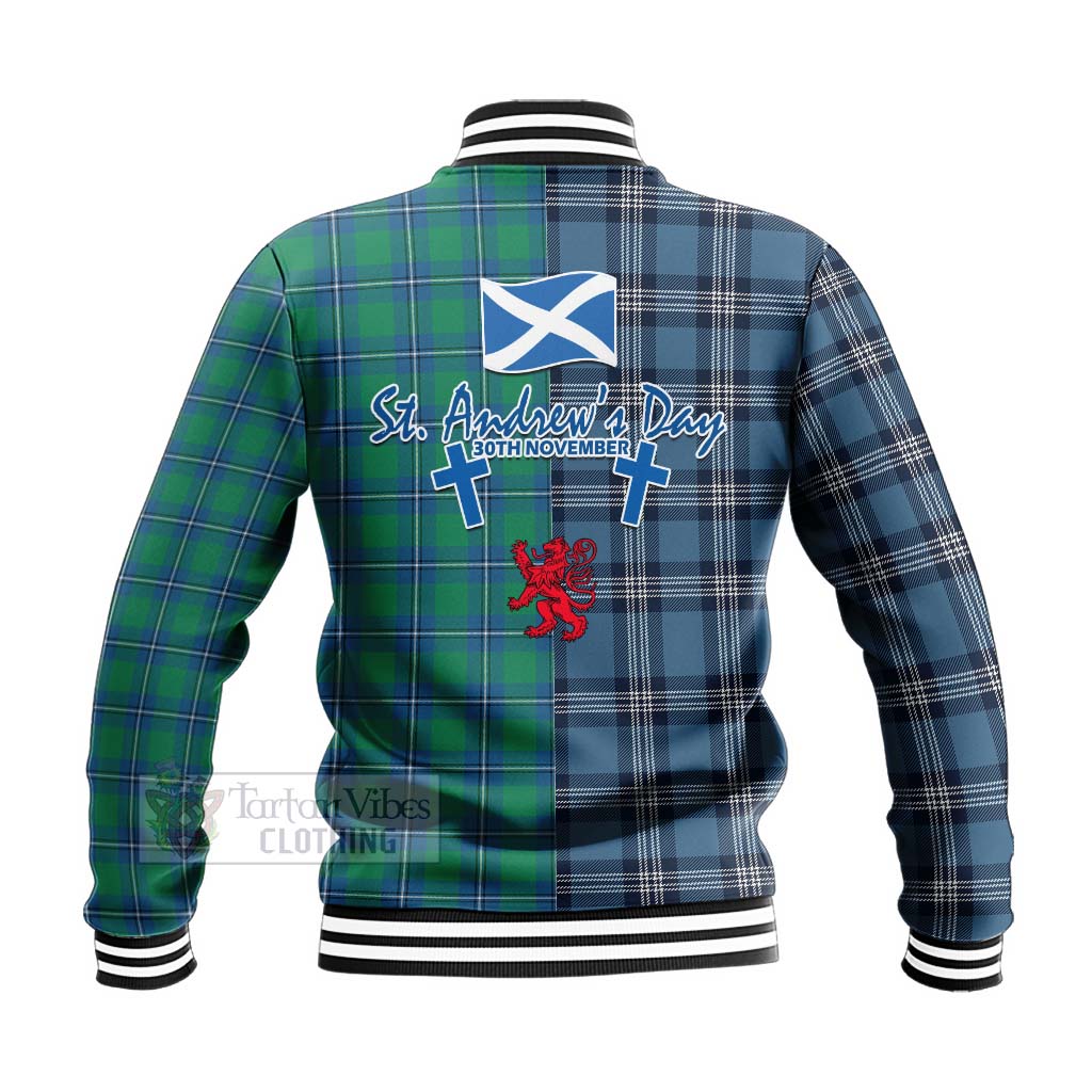 Tartan Vibes Clothing Irvine Tartan Baseball Jacket Happy St. Andrew's Day Half Tartan Style