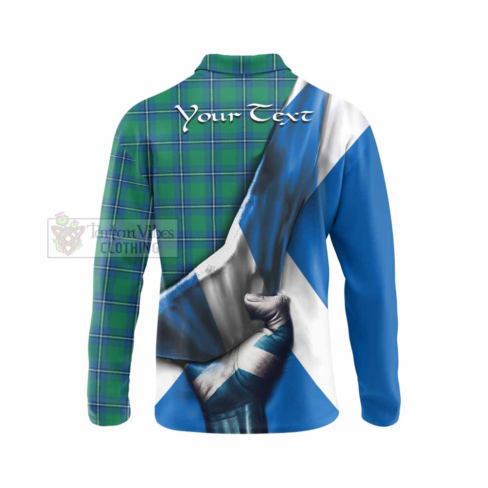 Tartan Vibes Clothing Irvine Tartan Long Sleeve Polo Shirt with Family Crest Scotland Patriotic Style