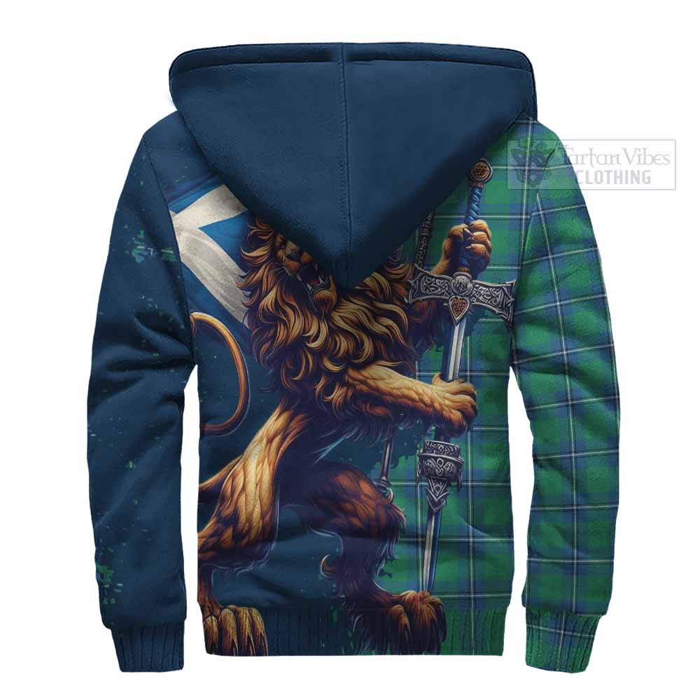 Tartan Vibes Clothing Irvine Tartan Family Crest Sherpa Hoodie with Scottish Majestic Lion