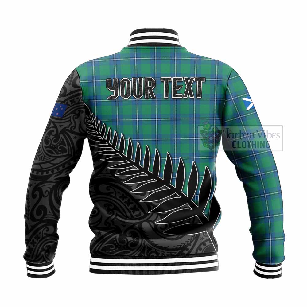 Tartan Vibes Clothing Irvine Crest Tartan Baseball Jacket with New Zealand Silver Fern Half Style