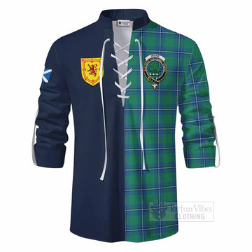 Irvine Tartan Ghillie Kilt Shirt Alba with Scottish Lion Royal Arm Half Style